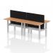 Air Back-to-Back 1200 x 600mm Height Adjustable 4 Person Office Bench Desk Oak Top with Cable Ports Silver Frame with Black Straight Screen HA01587