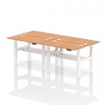 Air Back-to-Back 1200 x 600mm Height Adjustable 4 Person Office Bench Desk Oak Top with Cable Ports White Frame HA01588