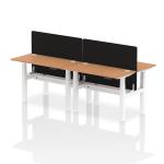 Air Back-to-Back 1200 x 600mm Height Adjustable 4 Person Bench Desk Oak Top with Cable Ports White Frame with Black Straight Screen HA01589