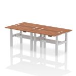 Air Back-to-Back 1200 x 600mm Height Adjustable 4 Person Bench Desk Walnut Top with Cable Ports Silver Frame HA01592