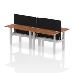 Air Back-to-Back 1200 x 600mm Height Adjustable 4 Person Bench Desk Walnut Top with Cable Ports Silver Frame with Black Straight Screen HA01593