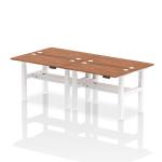 Air Back-to-Back 1200 x 600mm Height Adjustable 4 Person Bench Desk Walnut Top with Cable Ports White Frame HA01594