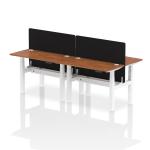 Air Back-to-Back 1200 x 600mm Height Adjustable 4 Person Bench Desk Walnut Top with Cable Ports White Frame with Black Straight Screen HA01595