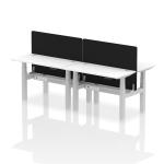 Air Back-to-Back 1200 x 600mm Height Adjustable 4 Person Bench Desk White Top with Cable Ports Silver Frame with Black Straight Screen HA01599