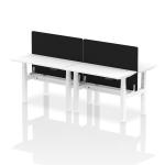 Air Back-to-Back 1200 x 600mm Height Adjustable 4 Person Bench Desk White Top with Cable Ports White Frame with Black Straight Screen HA01601