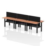 Air Back-to-Back 1200 x 600mm Height Adjustable 6 Person Bench Desk Beech Top with Cable Ports Black Frame with Black Straight Screen HA01603