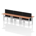 Air Back-to-Back 1200 x 600mm Height Adjustable 6 Person Bench Desk Beech Top with Cable Ports Silver Frame with Black Straight Screen HA01605