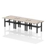 Air Back-to-Back 1200 x 600mm Height Adjustable 6 Person Bench Desk Grey Oak Top with Cable Ports Black Frame HA01608