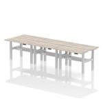 Air Back-to-Back 1200 x 600mm Height Adjustable 6 Person Bench Desk Grey Oak Top with Cable Ports Silver Frame HA01610