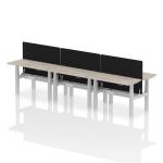 Air Back-to-Back 1200 x 600mm Height Adjustable 6 Person Bench Desk Grey Oak Top with Cable Ports Silver Frame with Black Straight Screen HA01611