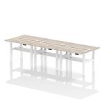 Air Back-to-Back 1200 x 600mm Height Adjustable 6 Person Bench Desk Grey Oak Top with Cable Ports White Frame HA01612