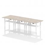 Air Back-to-Back 1200 x 600mm Height Adjustable 6 Person Bench Desk Grey Oak Top with Cable Ports White Frame HA01612