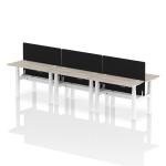 Air Back-to-Back 1200 x 600mm Height Adjustable 6 Person Bench Desk Grey Oak Top with Cable Ports White Frame with Black Straight Screen HA01613