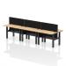 Air Back-to-Back 1200 x 600mm Height Adjustable 6 Person Bench Desk Maple Top with Cable Ports Black Frame with Black Straight Screen HA01615