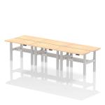 Air Back-to-Back 1200 x 600mm Height Adjustable 6 Person Bench Desk Maple Top with Cable Ports Silver Frame HA01616
