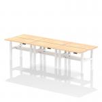 Air Back-to-Back 1200 x 600mm Height Adjustable 6 Person Office Bench Desk Maple Top with Cable Ports White Frame HA01618