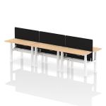 Air Back-to-Back 1200 x 600mm Height Adjustable 6 Person Bench Desk Maple Top with Cable Ports White Frame with Black Straight Screen HA01619