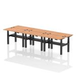 Air Back-to-Back 1200 x 600mm Height Adjustable 6 Person Bench Desk Oak Top with Cable Ports Black Frame HA01620
