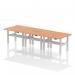 Air Back-to-Back 1200 x 600mm Height Adjustable 6 Person Office Bench Desk Oak Top with Cable Ports Silver Frame HA01622