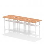 Air Back-to-Back 1200 x 600mm Height Adjustable 6 Person Office Bench Desk Oak Top with Cable Ports White Frame HA01624