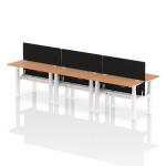 Air Back-to-Back 1200 x 600mm Height Adjustable 6 Person Bench Desk Oak Top with Cable Ports White Frame with Black Straight Screen HA01625