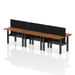 Air Back-to-Back 1200 x 600mm Height Adjustable 6 Person Bench Desk Walnut Top with Cable Ports Black Frame with Black Straight Screen HA01627