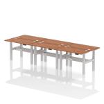 Air Back-to-Back 1200 x 600mm Height Adjustable 6 Person Bench Desk Walnut Top with Cable Ports Silver Frame HA01628