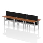 Air Back-to-Back 1200 x 600mm Height Adjustable 6 Person Bench Desk Walnut Top with Cable Ports Silver Frame with Black Straight Screen HA01629