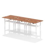 Air Back-to-Back 1200 x 600mm Height Adjustable 6 Person Bench Desk Walnut Top with Cable Ports White Frame HA01630