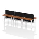 Air Back-to-Back 1200 x 600mm Height Adjustable 6 Person Bench Desk Walnut Top with Cable Ports White Frame with Black Straight Screen HA01631
