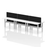 Air Back-to-Back 1200 x 600mm Height Adjustable 6 Person Bench Desk White Top with Cable Ports Silver Frame with Black Straight Screen HA01635