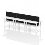 Air Back-to-Back 1200 x 600mm Height Adjustable 6 Person Office Bench Desk White Top with Cable Ports White Frame with Black Straight Screen HA01637