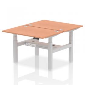 Air Back-to-Back 1200 x 800mm Height Adjustable 2 Person Office Bench Desk Beech Top with Cable Ports Silver Frame HA01640