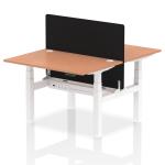 Air Back-to-Back 1200 x 800mm Height Adjustable 2 Person Bench Desk Beech Top with Cable Ports White Frame with Black Straight Screen HA01643