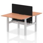 Air Back-to-Back 1200 x 800mm Height Adjustable 2 Person Bench Desk Beech Top with Scalloped Edge Silver Frame with Black Straight Screen HA01647