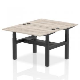 Air Back-to-Back 1200 x 800mm Height Adjustable 2 Person Office Bench Desk Grey Oak Top with Cable Ports Black Frame HA01650