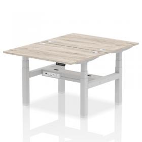Air Back-to-Back 1200 x 800mm Height Adjustable 2 Person Office Bench Desk Grey Oak Top with Cable Ports Silver Frame HA01652