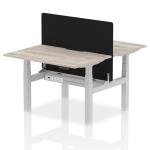 Air Back-to-Back 1200 x 800mm Height Adjustable 2 Person Bench Desk Grey Oak Top with Scalloped Edge Silver Frame with Black Straight Screen HA01659