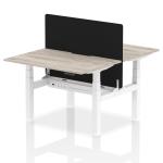Air Back-to-Back 1200 x 800mm Height Adjustable 2 Person Bench Desk Grey Oak Top with Scalloped Edge White Frame with Black Straight Screen HA01661