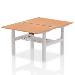 Air Back-to-Back 1200 x 800mm Height Adjustable 2 Person Bench Desk Oak Top with Cable Ports Silver Frame HA01676