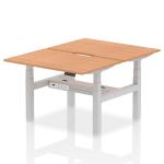 Air Back-to-Back 1200 x 800mm Height Adjustable 2 Person Bench Desk Oak Top with Scalloped Edge Silver Frame HA01682