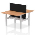 Air Back-to-Back 1200 x 800mm Height Adjustable 2 Person Bench Desk Oak Top with Scalloped Edge Silver Frame with Black Straight Screen HA01683