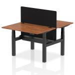Air Back-to-Back 1200 x 800mm Height Adjustable 2 Person Bench Desk Walnut Top with Cable Ports Black Frame with Black Straight Screen HA01687