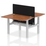 Air Back-to-Back 1200 x 800mm Height Adjustable 2 Person Bench Desk Walnut Top with Cable Ports Silver Frame with Black Straight Screen HA01689