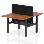 Air Back-to-Back 1200 x 800mm Height Adjustable 2 Person Bench Desk Walnut Top with Scalloped Edge Black Frame with Black Straight Screen HA01693