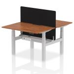 Air Back-to-Back 1200 x 800mm Height Adjustable 2 Person Bench Desk Walnut Top with Scalloped Edge Silver Frame with Black Straight Screen HA01695