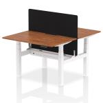 Air Back-to-Back 1200 x 800mm Height Adjustable 2 Person Bench Desk Walnut Top with Scalloped Edge White Frame with Black Straight Screen HA01697