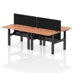 Air Back-to-Back 1200 x 800mm Height Adjustable 4 Person Bench Desk Beech Top with Cable Ports Black Frame with Black Straight Screen HA01711