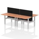 Air Back-to-Back 1200 x 800mm Height Adjustable 4 Person Bench Desk Beech Top with Cable Ports Silver Frame with Black Straight Screen HA01713