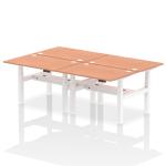 Air Back-to-Back 1200 x 800mm Height Adjustable 4 Person Bench Desk Beech Top with Cable Ports White Frame HA01714